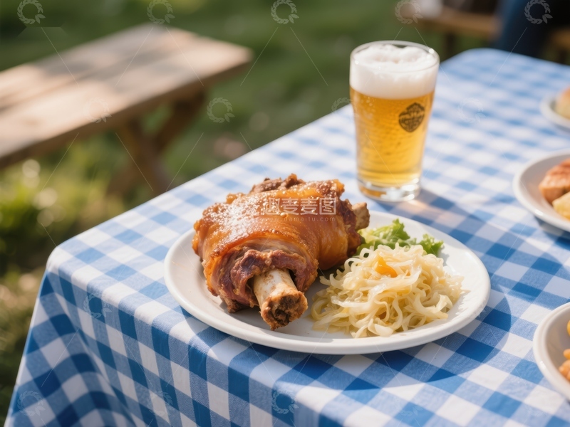 高清大图下载【趣麦麦图】烤猪肘配酸菜和啤酒