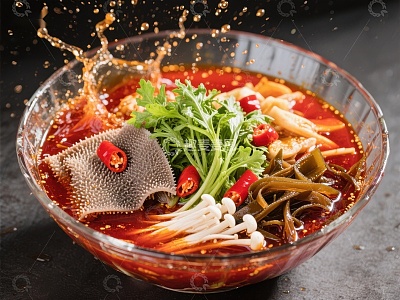 麻辣烫碗装美食，食材丰富色彩鲜艳
