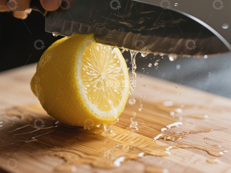 高清大图下载【趣麦麦图】刀切柠檬，汁液四溅
