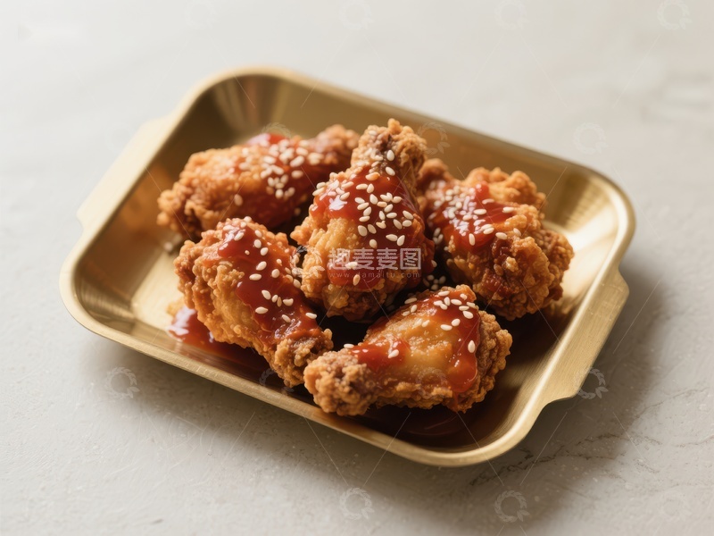 高清大图下载【趣麦麦图】酱汁鸡翅配芝麻，金盘盛装