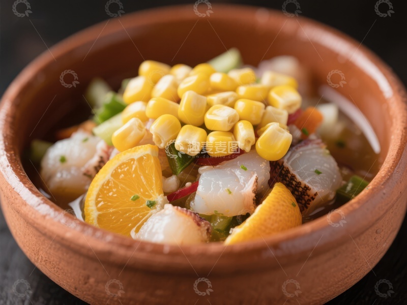 高清大图下载【趣麦麦图】海鲜玉米沙拉，橙片点缀