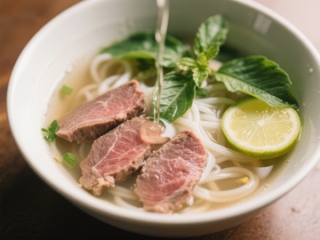 热汤浇灌的牛肉米粉