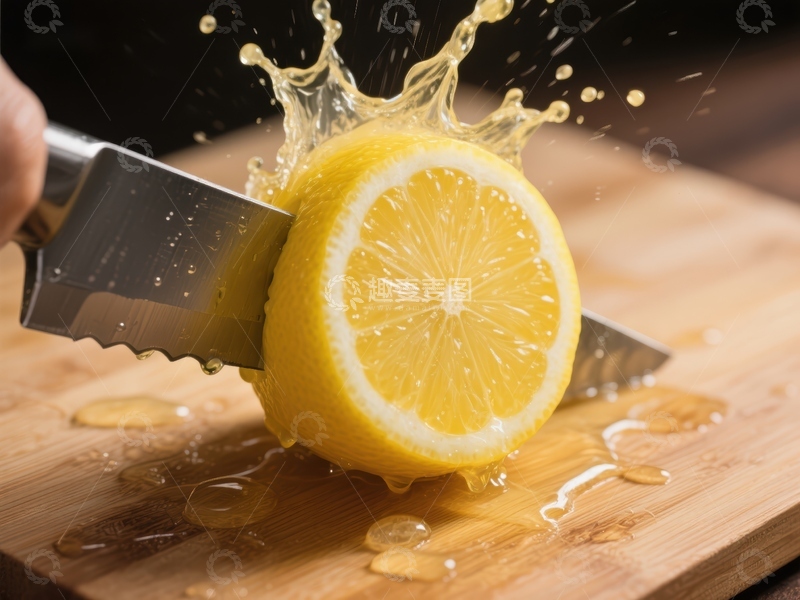 高清大图下载【趣麦麦图】切开柠檬瞬间，汁液四溅