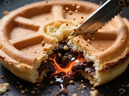 热巧克力酱流淌的华夫饼
