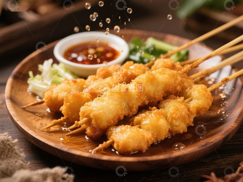 高清大图下载【趣麦麦图】金黄酥脆的炸串配蘸酱
