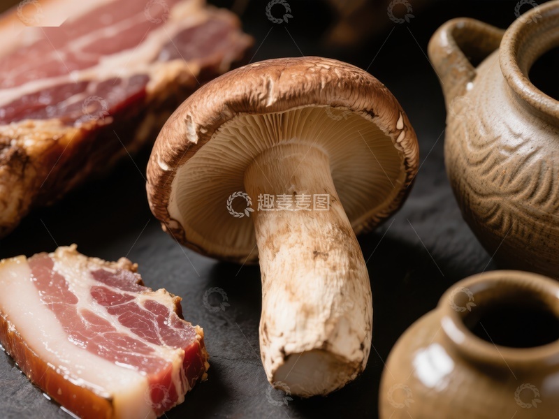 高清大图下载【趣麦麦图】蘑菇与培根的静物组合
