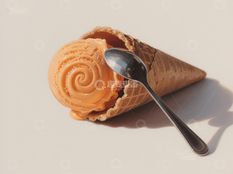 高清大图下载【趣麦麦图】橙色冰淇淋与勺子