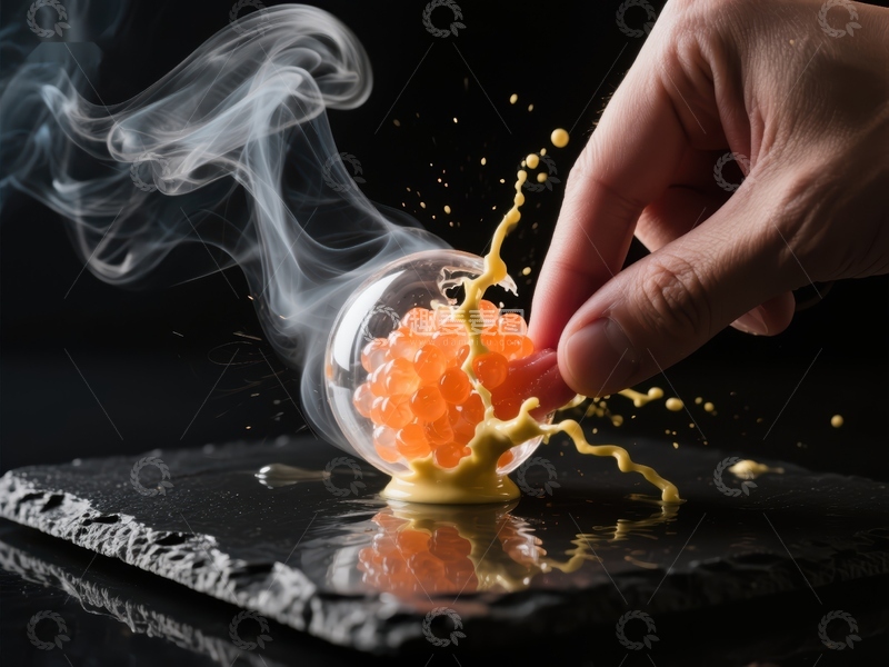 高清大图下载【趣麦麦图】烟雾缭绕的分子美食特写