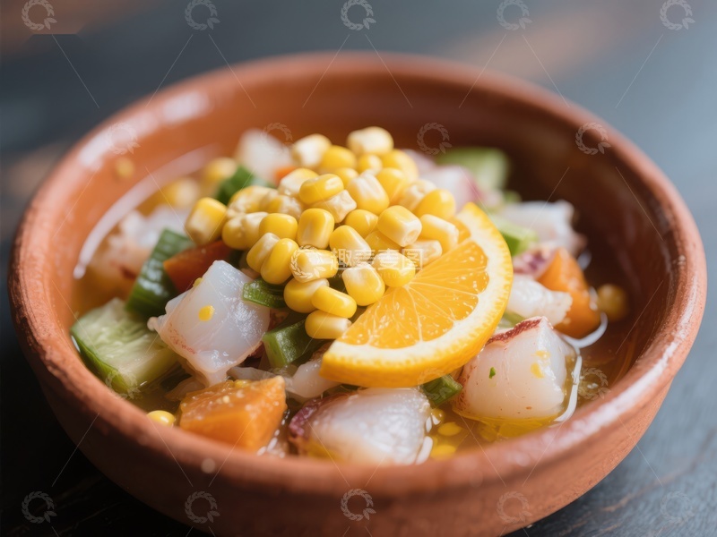 高清大图下载【趣麦麦图】玉米橙片海鲜沙拉