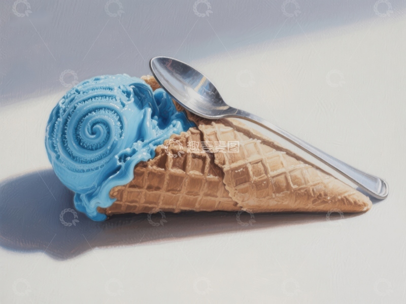 高清大图下载【趣麦麦图】蓝色冰淇淋与勺子的静物