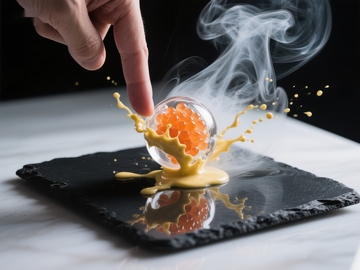 烟雾缭绕的鱼子酱美食瞬间