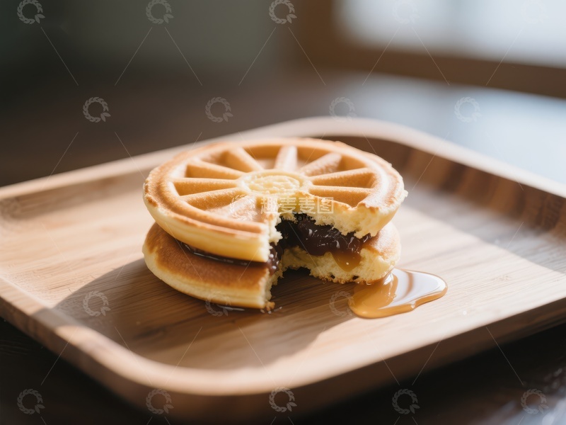 高清大图下载【趣麦麦图】夹心华夫饼配焦糖酱