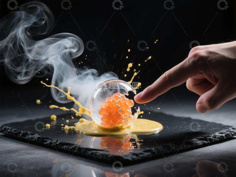 高清大图下载【趣麦麦图】烟雾缭绕，手指轻触爆破鱼子酱