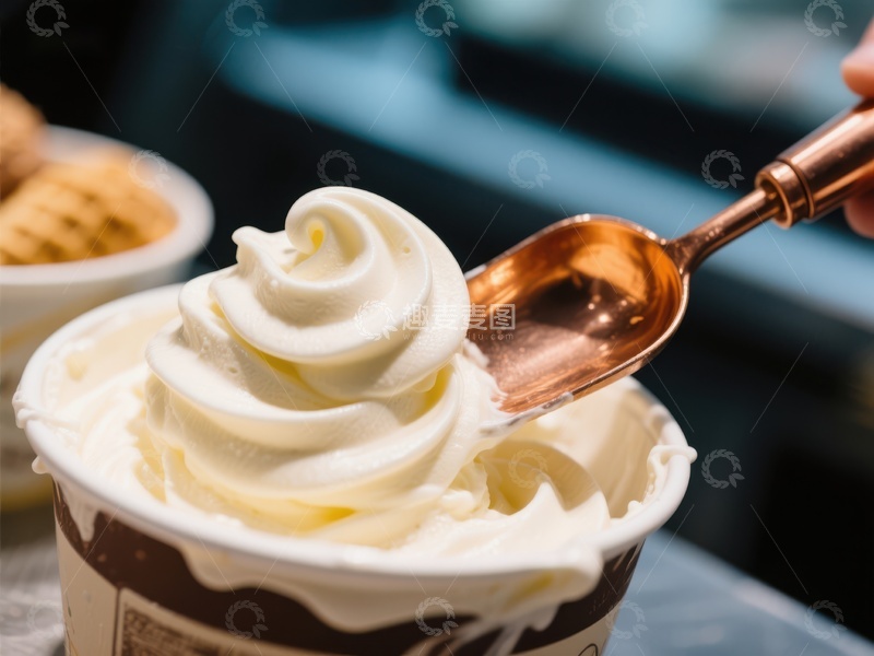 高清大图下载【趣麦麦图】冰淇淋勺舀起奶油软冰淇淋