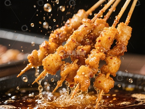 热油炸串，美味四溢