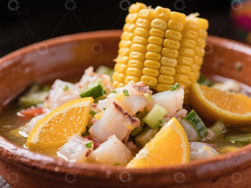 高清大图下载【趣麦麦图】海鲜沙拉配玉米与橙片