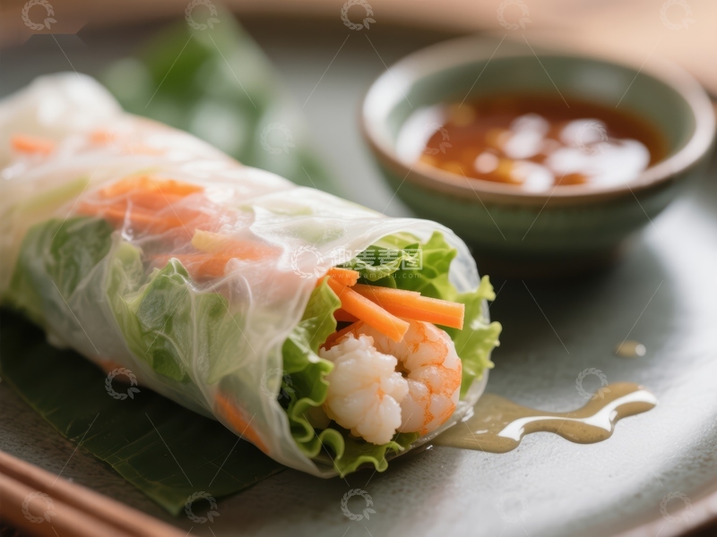高清大图下载【趣麦麦图】鲜虾春卷配蘸酱