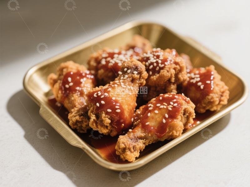 高清大图下载【趣麦麦图】酱汁鸡翅配芝麻，金盘盛装