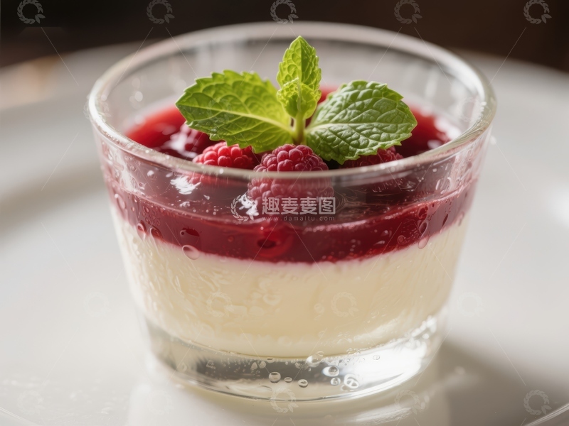 高清大图下载【趣麦麦图】覆盆子酱配奶油布丁