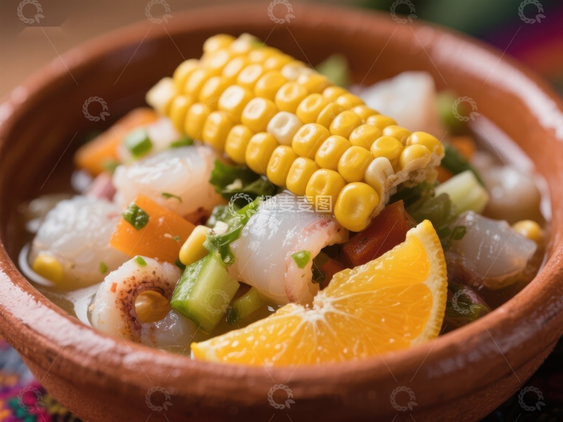 高清大图下载【趣麦麦图】玉米橙片海鲜沙拉