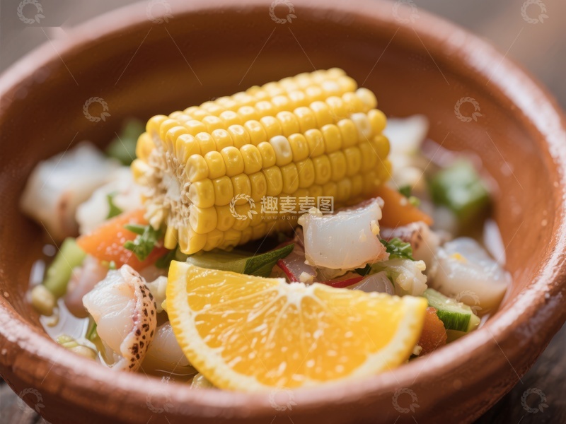 高清大图下载【趣麦麦图】玉米海鲜沙拉配橙片