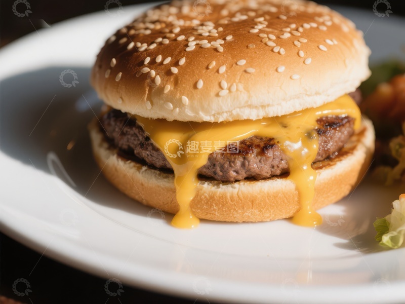 高清大图下载【趣麦麦图】芝士汉堡特写，诱人美味