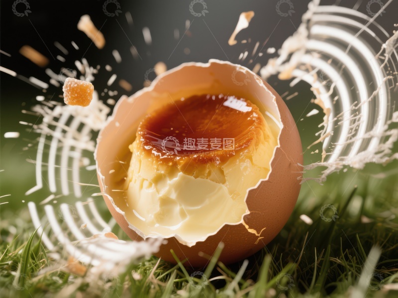 高清大图下载【趣麦麦图】蛋壳破裂，奶油焦糖布丁溢出