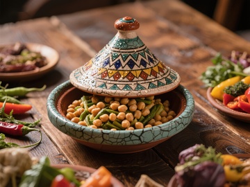 传统陶锅中的豆类美食