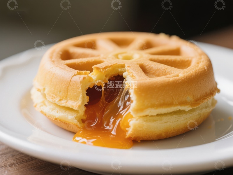 高清大图下载【趣麦麦图】热腾腾的夹心华夫饼，浓郁酱料流出