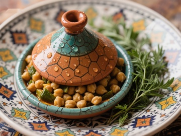 传统陶锅盛装的鹰嘴豆美食