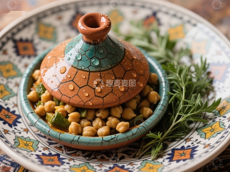 传统陶锅盛装的鹰嘴豆美食