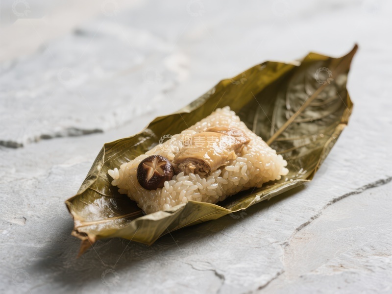 高清大图下载【趣麦麦图】糯米包裹，香菇点缀的传统美食