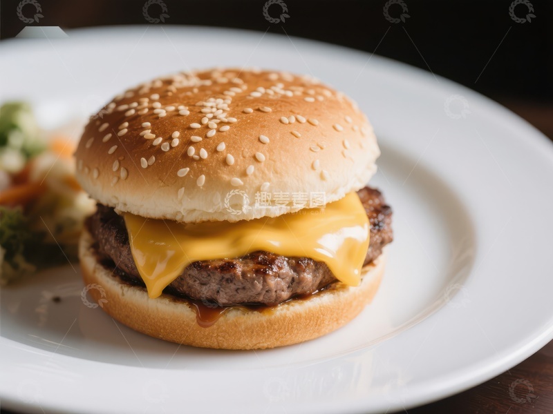 高清大图下载【趣麦麦图】芝士汉堡特写，诱人美食