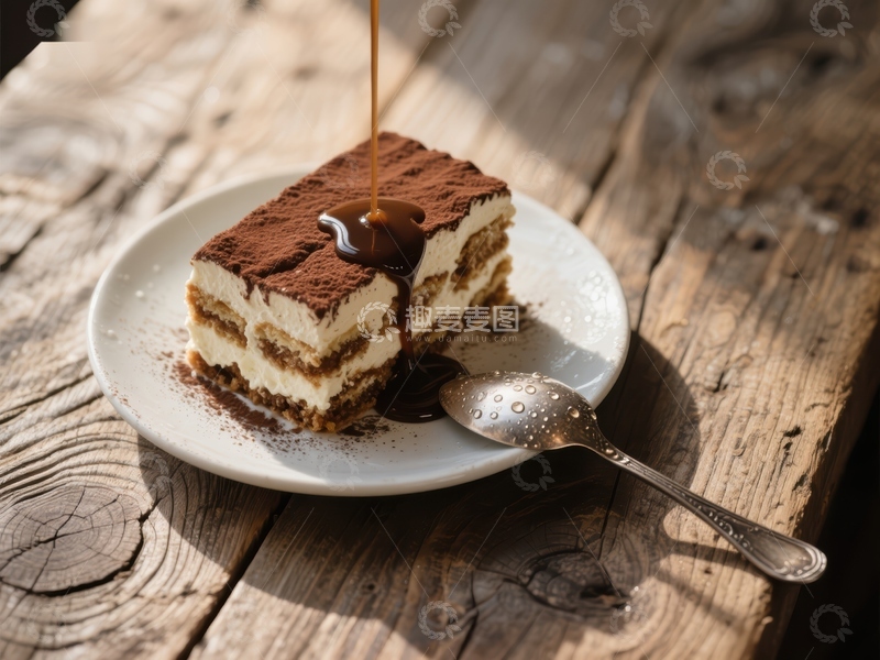 高清大图下载【趣麦麦图】提拉米苏切片淋上巧克力酱