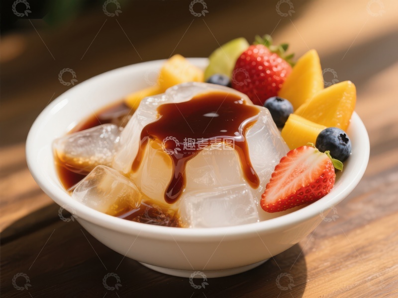 高清大图下载【趣麦麦图】冰块水果甜品，淋上浓郁酱汁