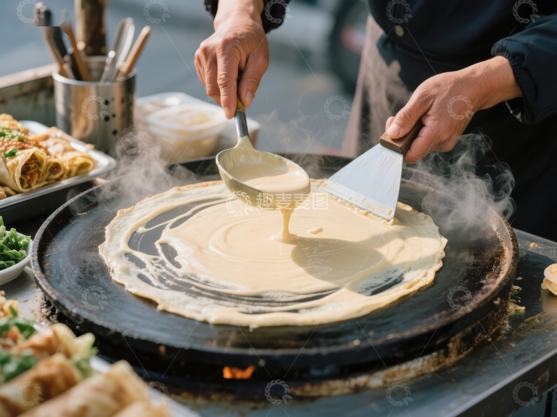 高清大图下载【趣麦麦图】街头制作热气腾腾的薄饼