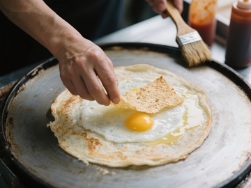 煎锅上的蛋与薄饼