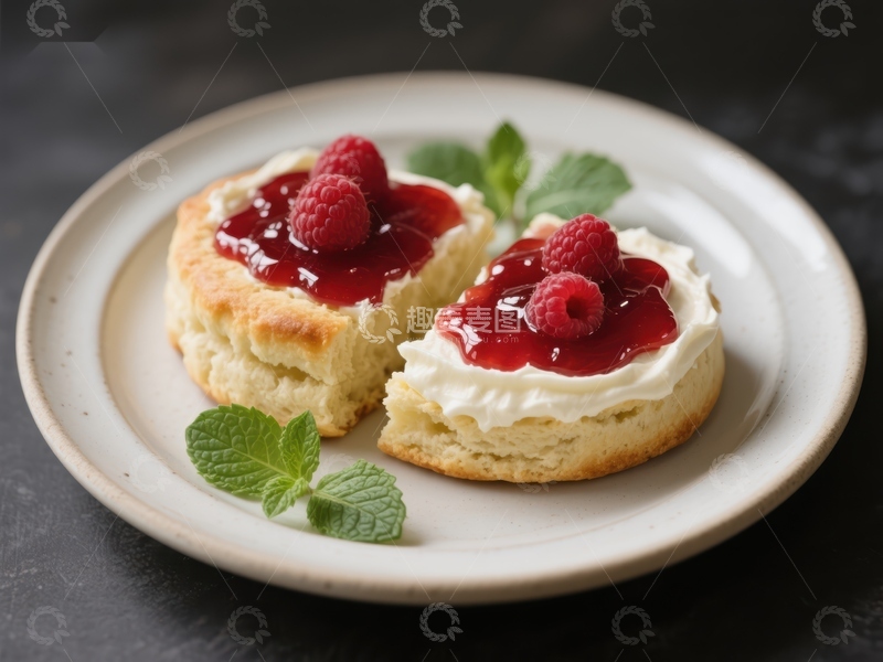 高清大图下载【趣麦麦图】新鲜草莓奶油司康饼