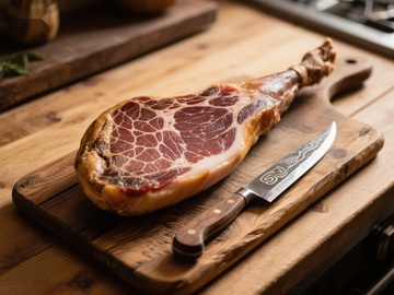 木板上的火腿与刀具