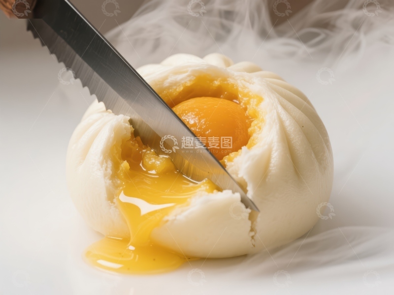 高清大图下载【趣麦麦图】刀切包子，蛋黄流出