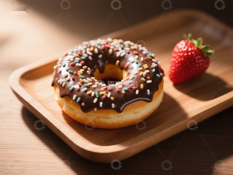 高清大图下载【趣麦麦图】巧克力甜甜圈与草莓