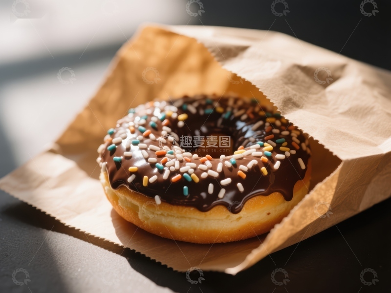 高清大图下载【趣麦麦图】巧克力糖霜甜甜圈配彩色洒粉