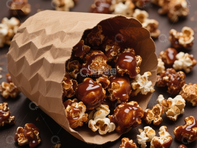 高清大图下载【趣麦麦图】焦糖爆米花倾洒而出