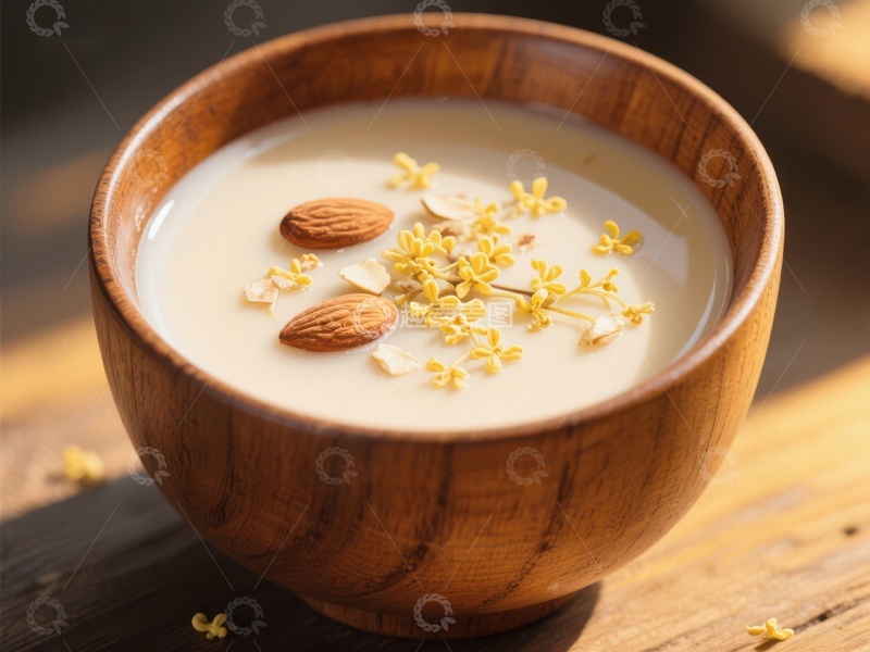 高清大图下载【趣麦麦图】木碗中的杏仁桂花奶露