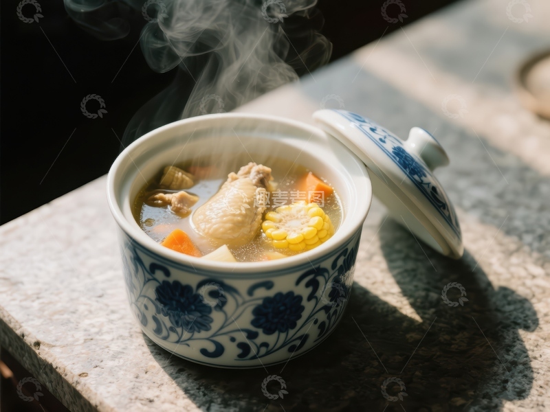 高清大图下载【趣麦麦图】热气腾腾的中式鸡汤