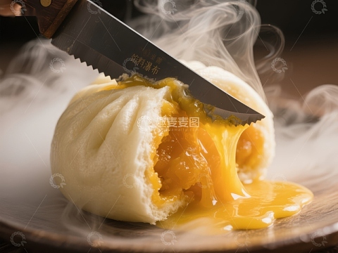 热腾包子刀切瞬间，蛋黄流溢