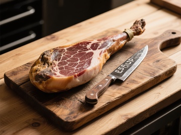 火腿置于木制砧板上