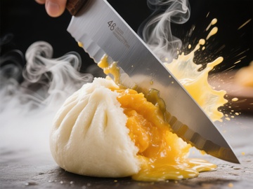 刀切包子，热汤四溅