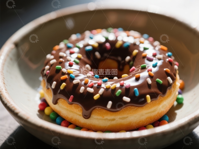 高清大图下载【趣麦麦图】巧克力糖霜甜甜圈配彩色洒粒
