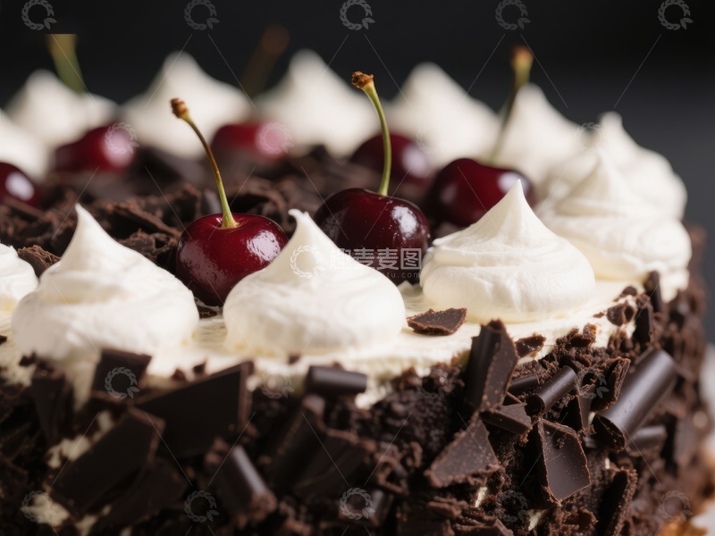 高清大图下载【趣麦麦图】黑森林蛋糕，奶油樱桃点缀
